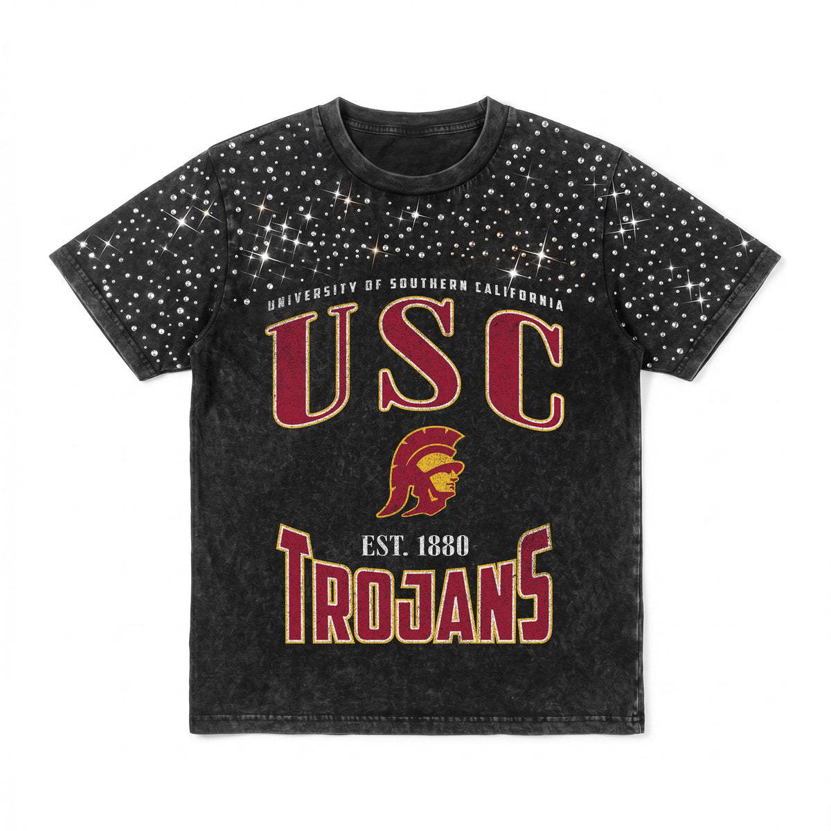 USC TROJANS IN THE ZONE VINTAGE WASH RHINESTONE TEE