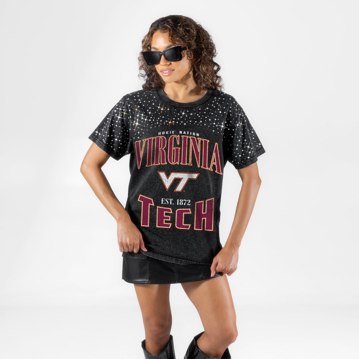 VIRGINIA TECH HOKIES IN THE ZONE VINTAGE WASH RHINESTONE TEE