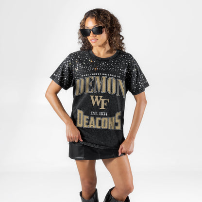 WAKE FOREST DEMON DEACONS IN THE ZONE VINTAGE WASH RHINESTONE TEE