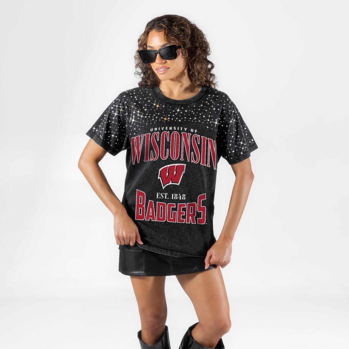 WISCONSIN BADGERS IN THE ZONE VINTAGE WASH RHINESTONE TEE