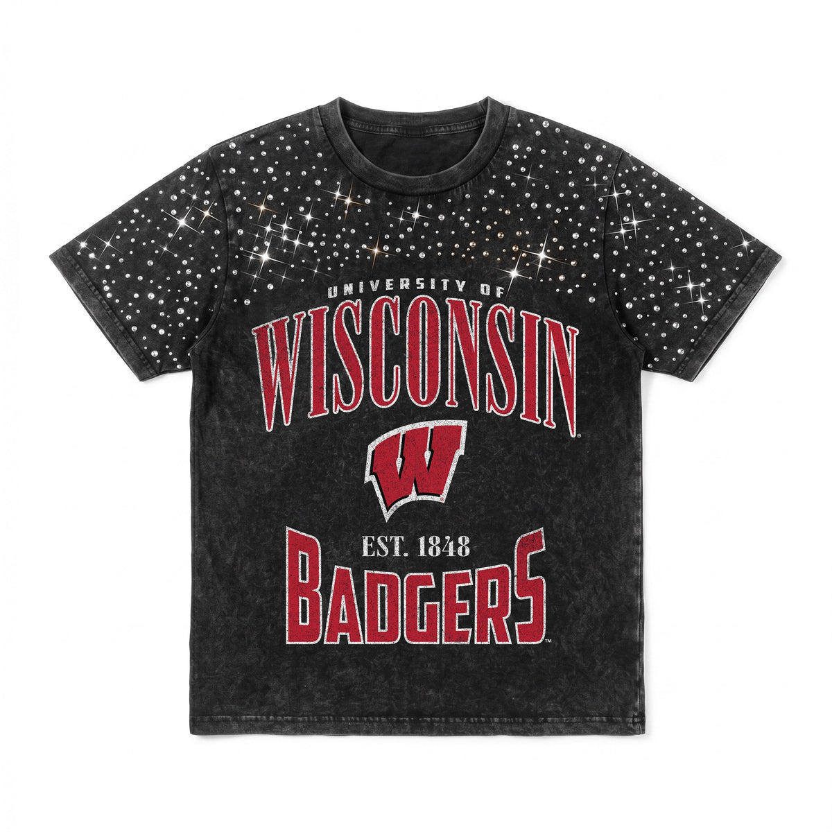 WISCONSIN BADGERS IN THE ZONE VINTAGE WASH RHINESTONE TEE