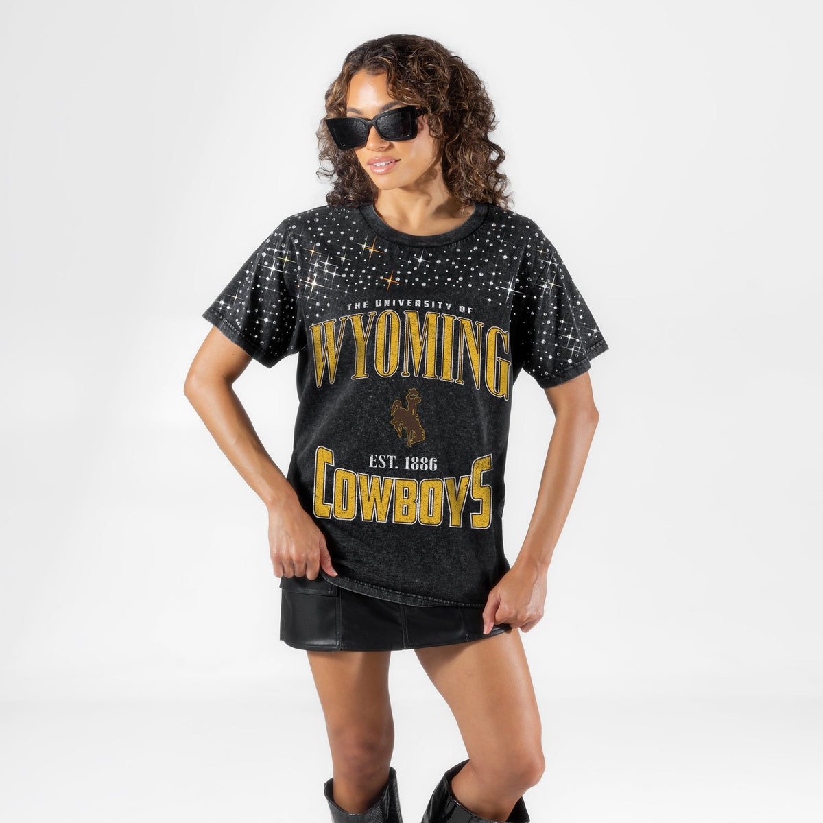 WYOMING COWBOYS IN THE ZONE VINTAGE WASH RHINESTONE TEE