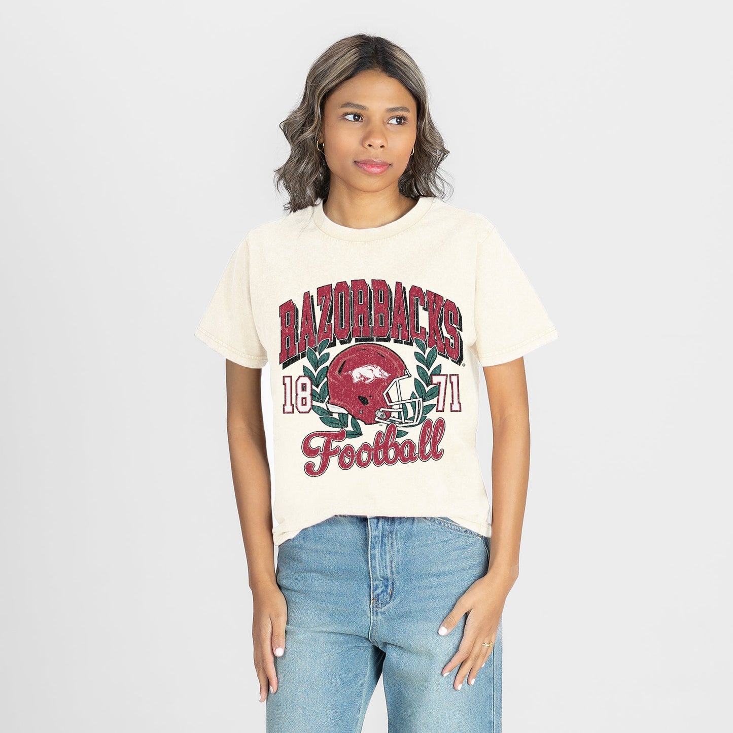 ARKANSAS RAZORBACKS RAISED ON VICTORY CLASSIC FIT COTTON BLEND CREWNECK TEE