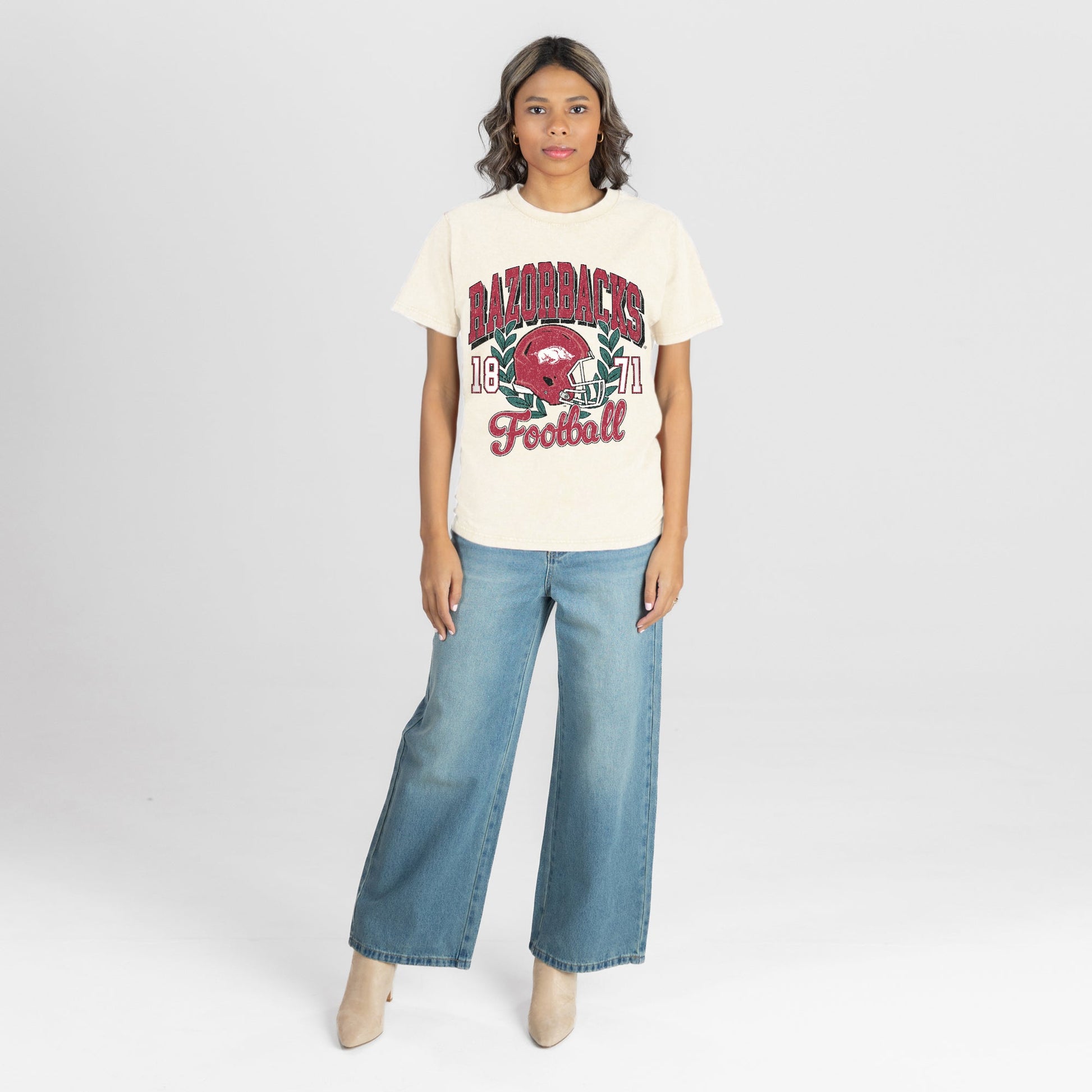 ARKANSAS RAZORBACKS RAISED ON VICTORY CLASSIC FIT COTTON BLEND CREWNECK TEE