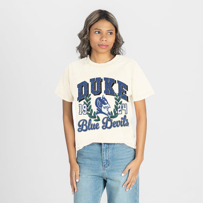 DUKE BLUE DEVILS RAISED ON VICTORY CLASSIC FIT COTTON BLEND CREWNECK TEE