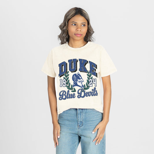 DUKE BLUE DEVILS RAISED ON VICTORY CLASSIC FIT COTTON BLEND CREWNECK TEE