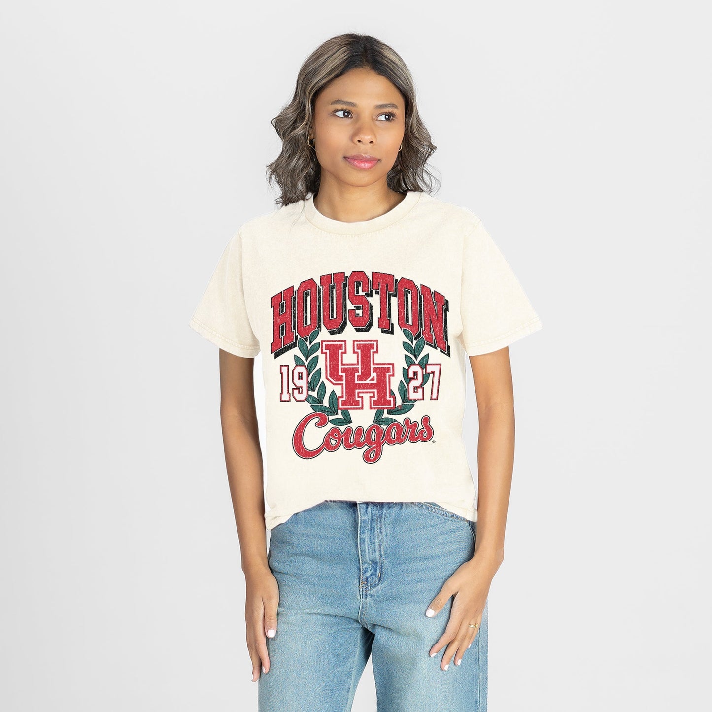HOUSTON COUGARS RAISED ON VICTORY CLASSIC FIT COTTON BLEND CREWNECK TEE