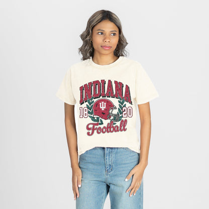 INDIANA HOOSIERS RAISED ON VICTORY CLASSIC FIT COTTON BLEND CREWNECK TEE