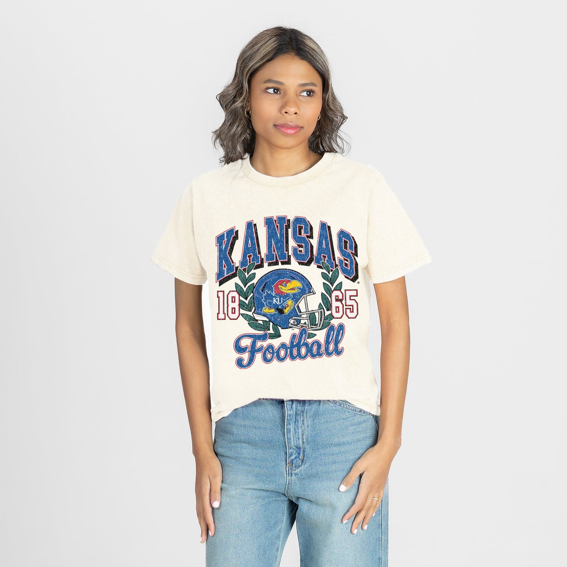 KANSAS JAYHAWKS RAISED ON VICTORY CLASSIC FIT COTTON BLEND CREWNECK TEE