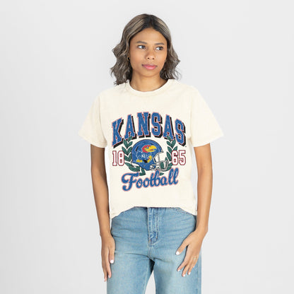 KANSAS JAYHAWKS RAISED ON VICTORY CLASSIC FIT COTTON BLEND CREWNECK TEE