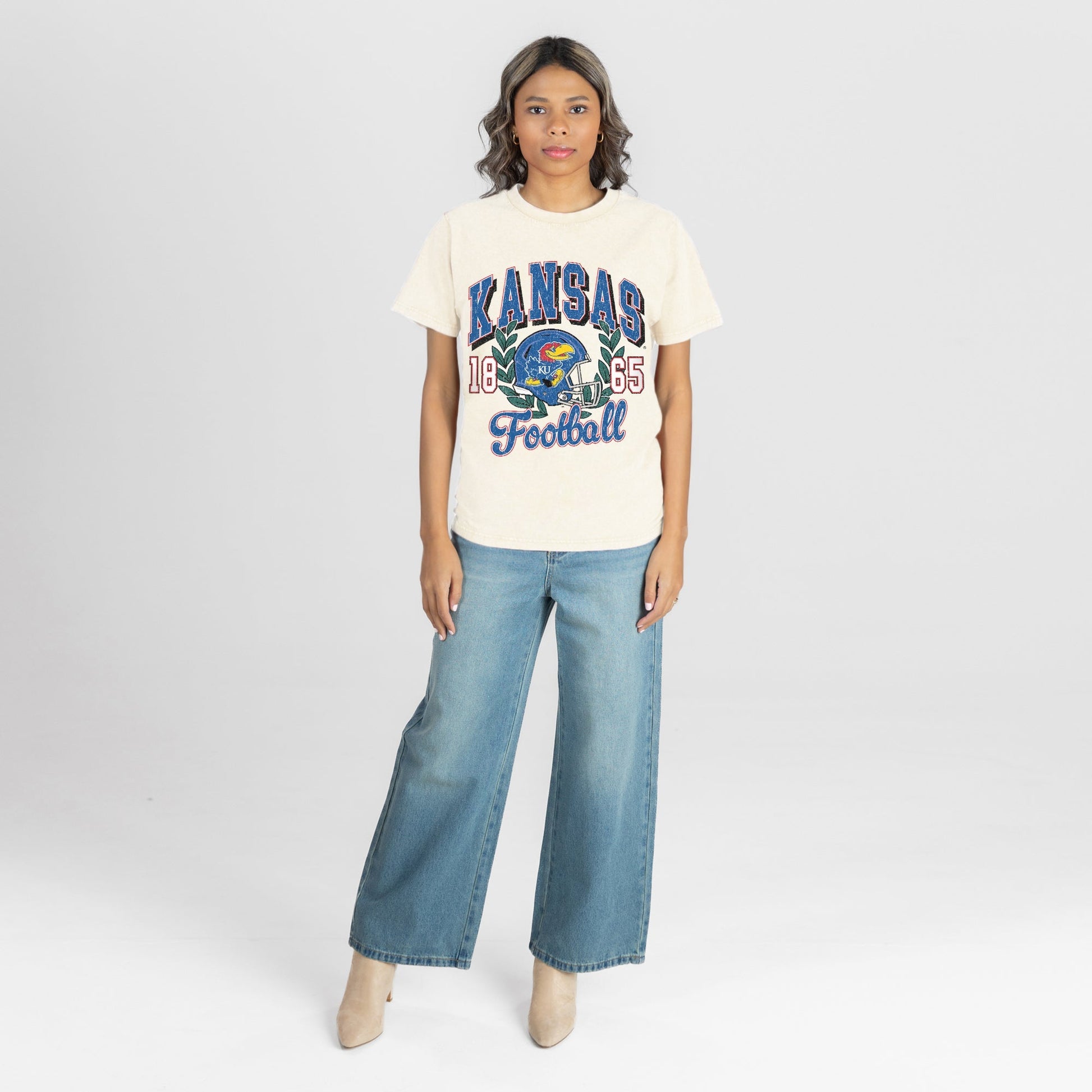 KANSAS JAYHAWKS RAISED ON VICTORY CLASSIC FIT COTTON BLEND CREWNECK TEE