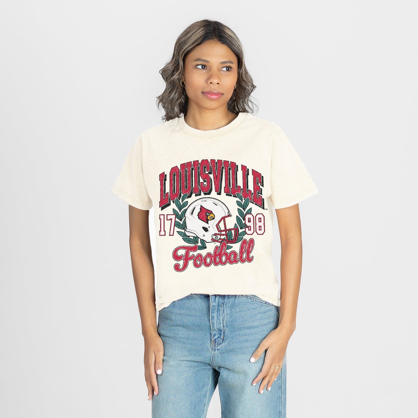 LOUISVILLE CARDINALS RAISED ON VICTORY CLASSIC FIT COTTON BLEND CREWNECK TEE