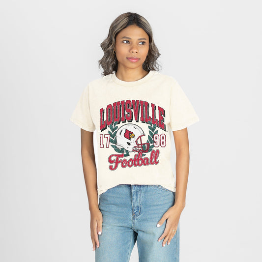 LOUISVILLE CARDINALS RAISED ON VICTORY CLASSIC FIT COTTON BLEND CREWNECK TEE