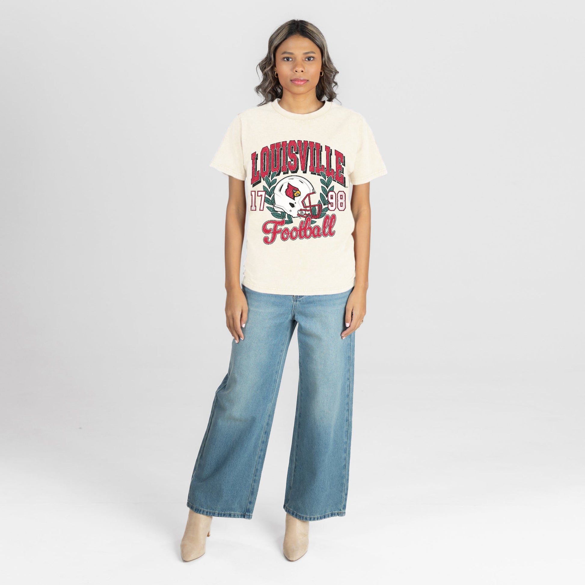 LOUISVILLE CARDINALS RAISED ON VICTORY CLASSIC FIT COTTON BLEND CREWNECK TEE