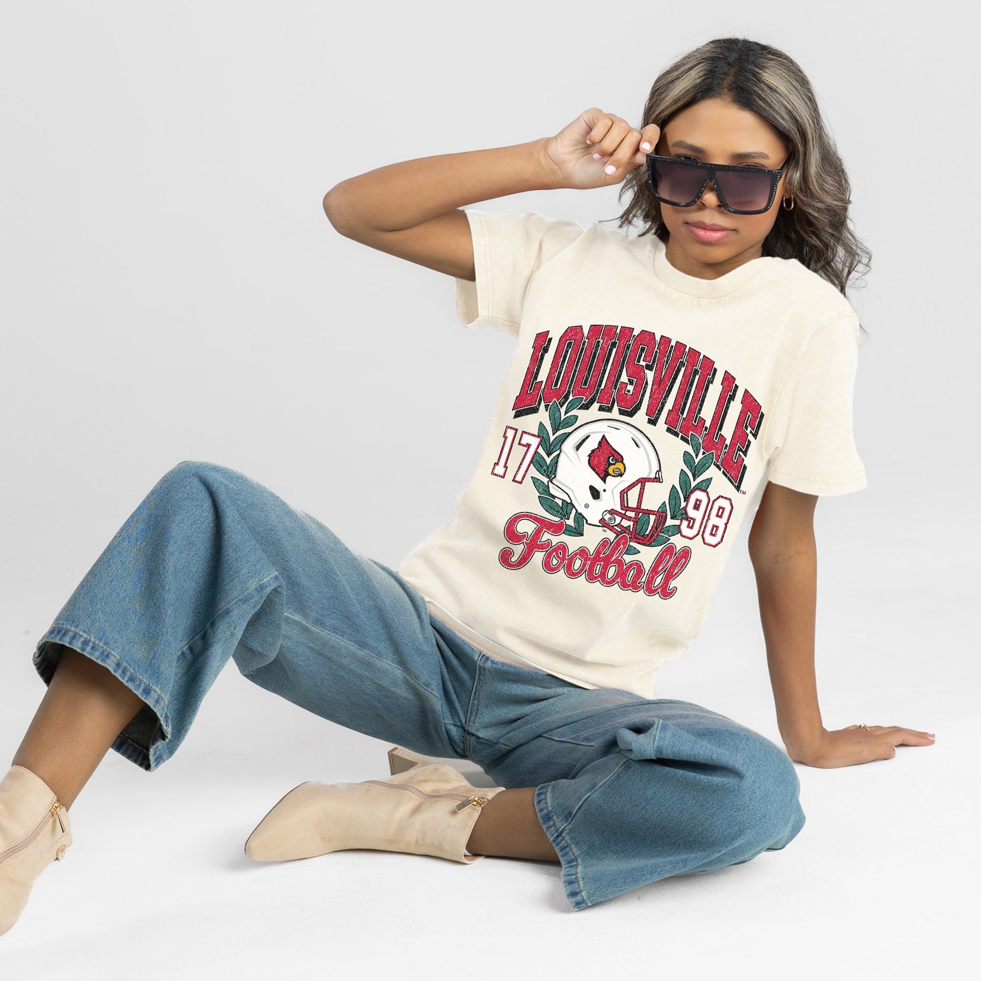 LOUISVILLE CARDINALS RAISED ON VICTORY CLASSIC FIT COTTON BLEND CREWNECK TEE