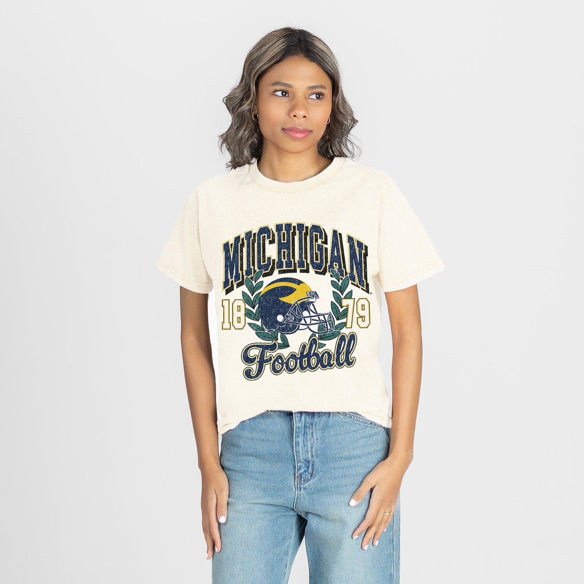 MICHIGAN WOLVERINES RAISED ON VICTORY CLASSIC FIT COTTON BLEND CREWNECK TEE