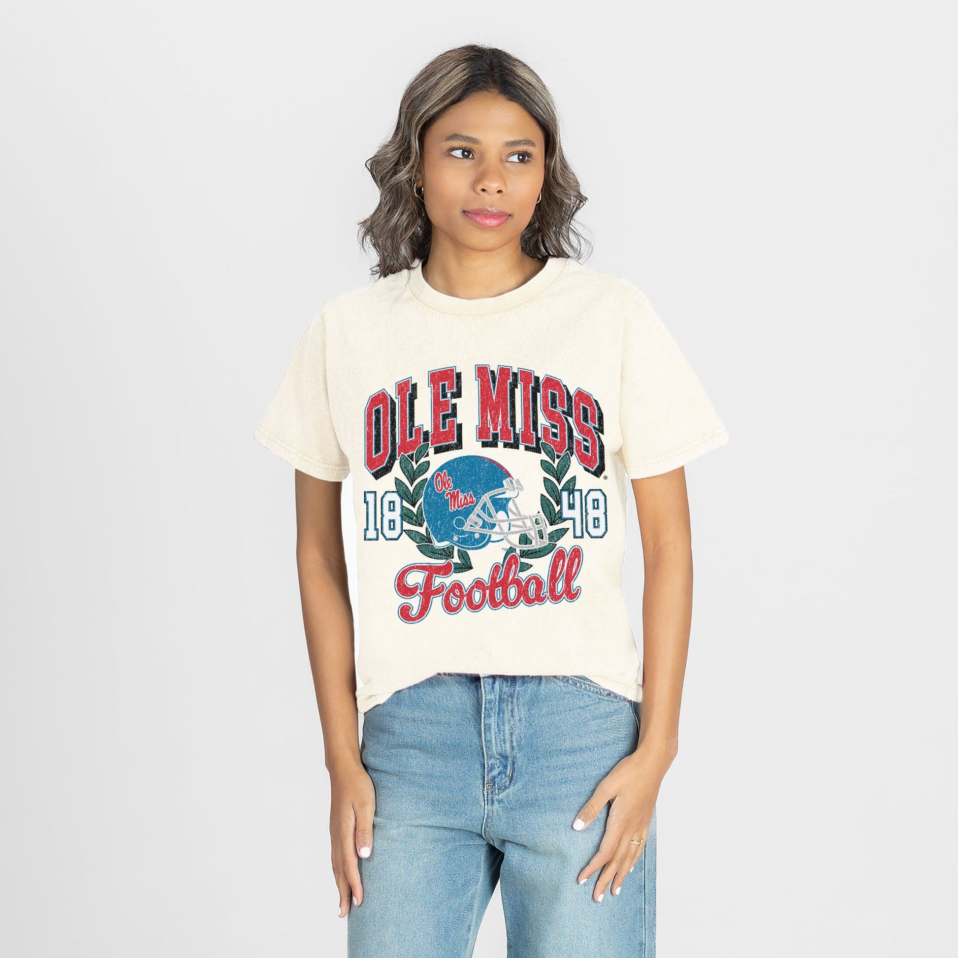 OLE MISS REBELS RAISED ON VICTORY CLASSIC FIT COTTON BLEND CREWNECK TEE
