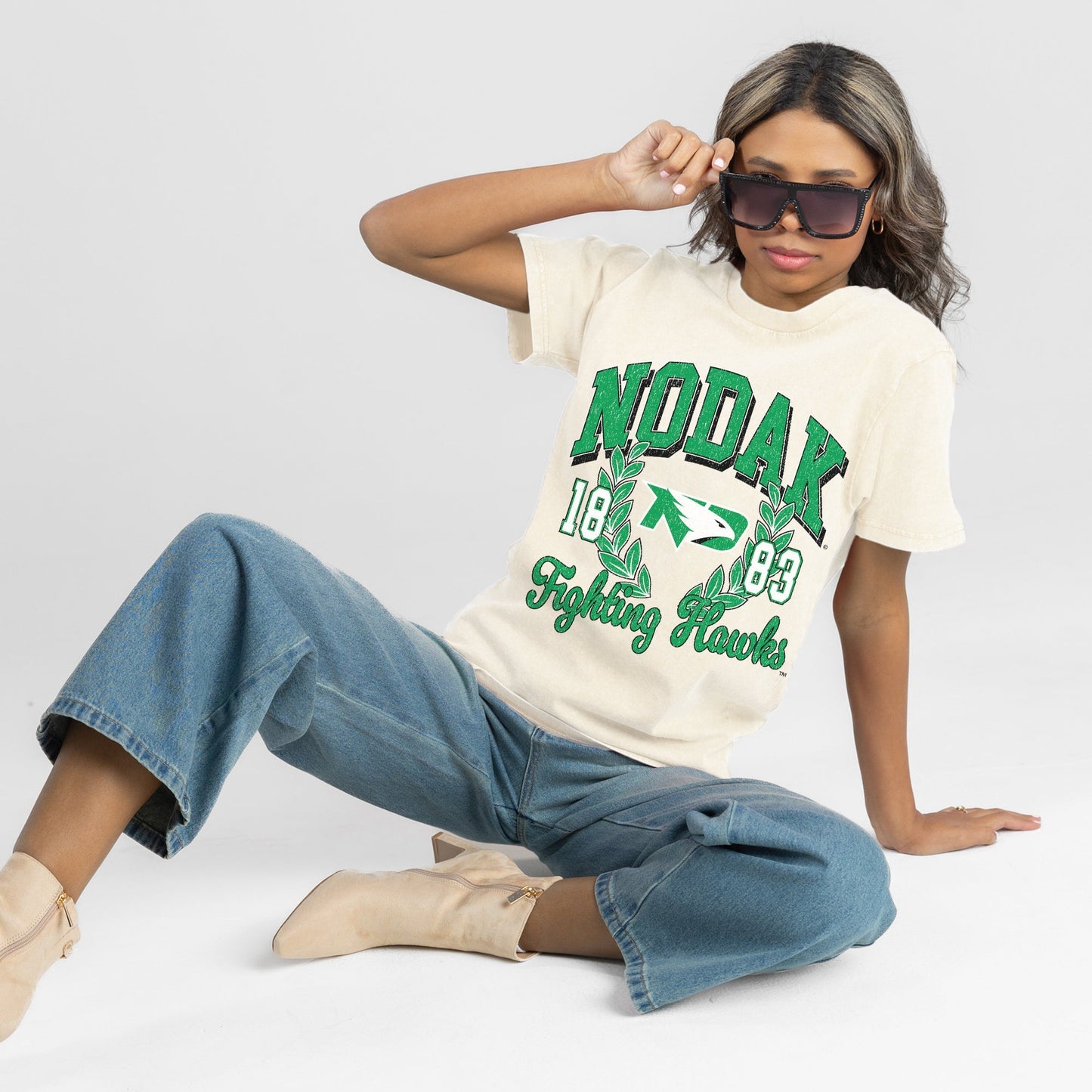NORTH DAKOTA FIGHTING HAWKS RAISED ON VICTORY CLASSIC FIT COTTON BLEND CREWNECK TEE