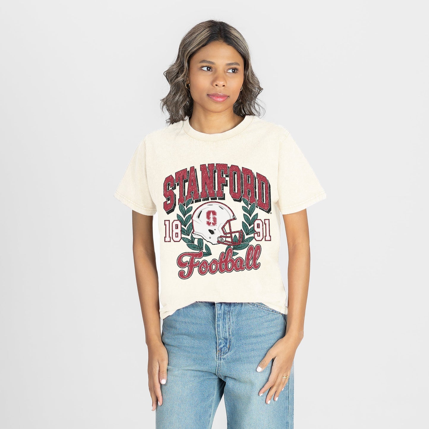 STANFORD CARDINAL RAISED ON VICTORY CLASSIC FIT COTTON BLEND CREWNECK TEE