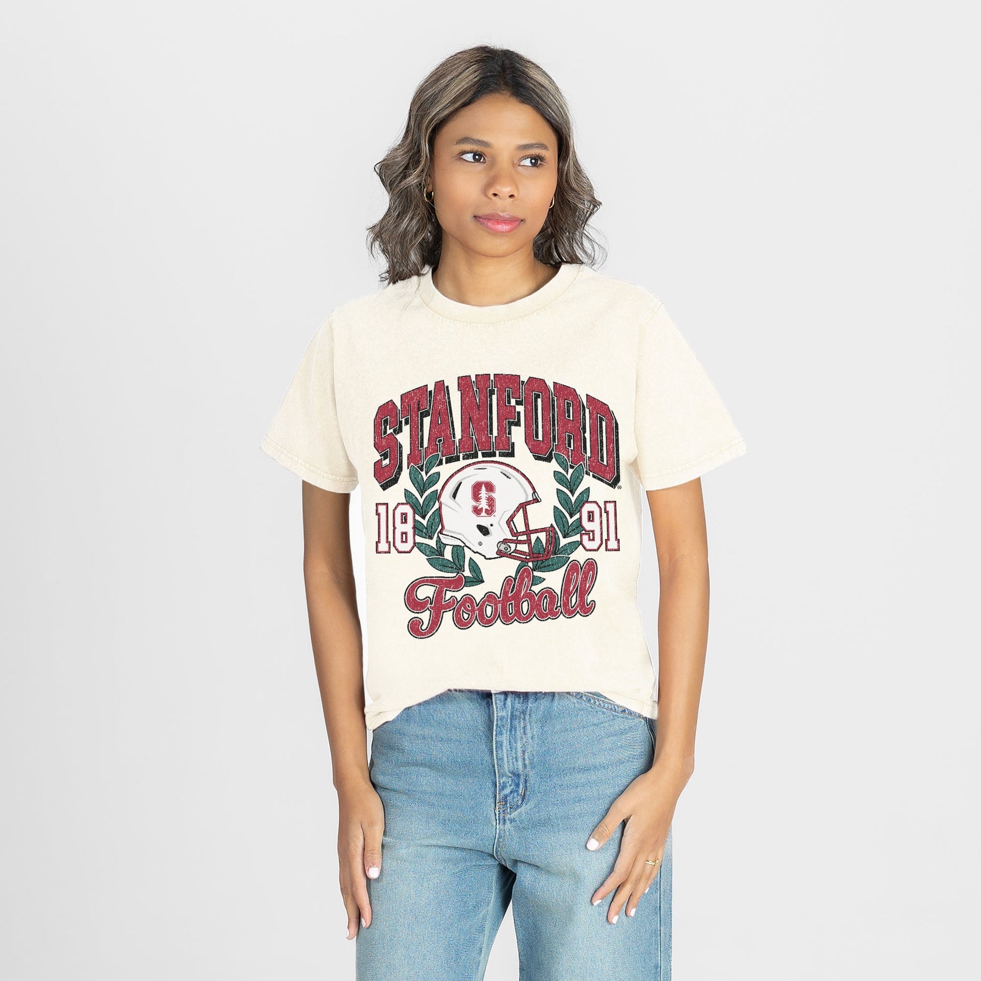 STANFORD CARDINAL RAISED ON VICTORY CLASSIC FIT COTTON BLEND CREWNECK TEE