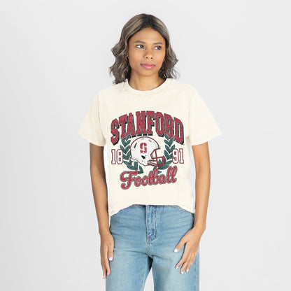 STANFORD CARDINAL RAISED ON VICTORY CLASSIC FIT COTTON BLEND CREWNECK TEE