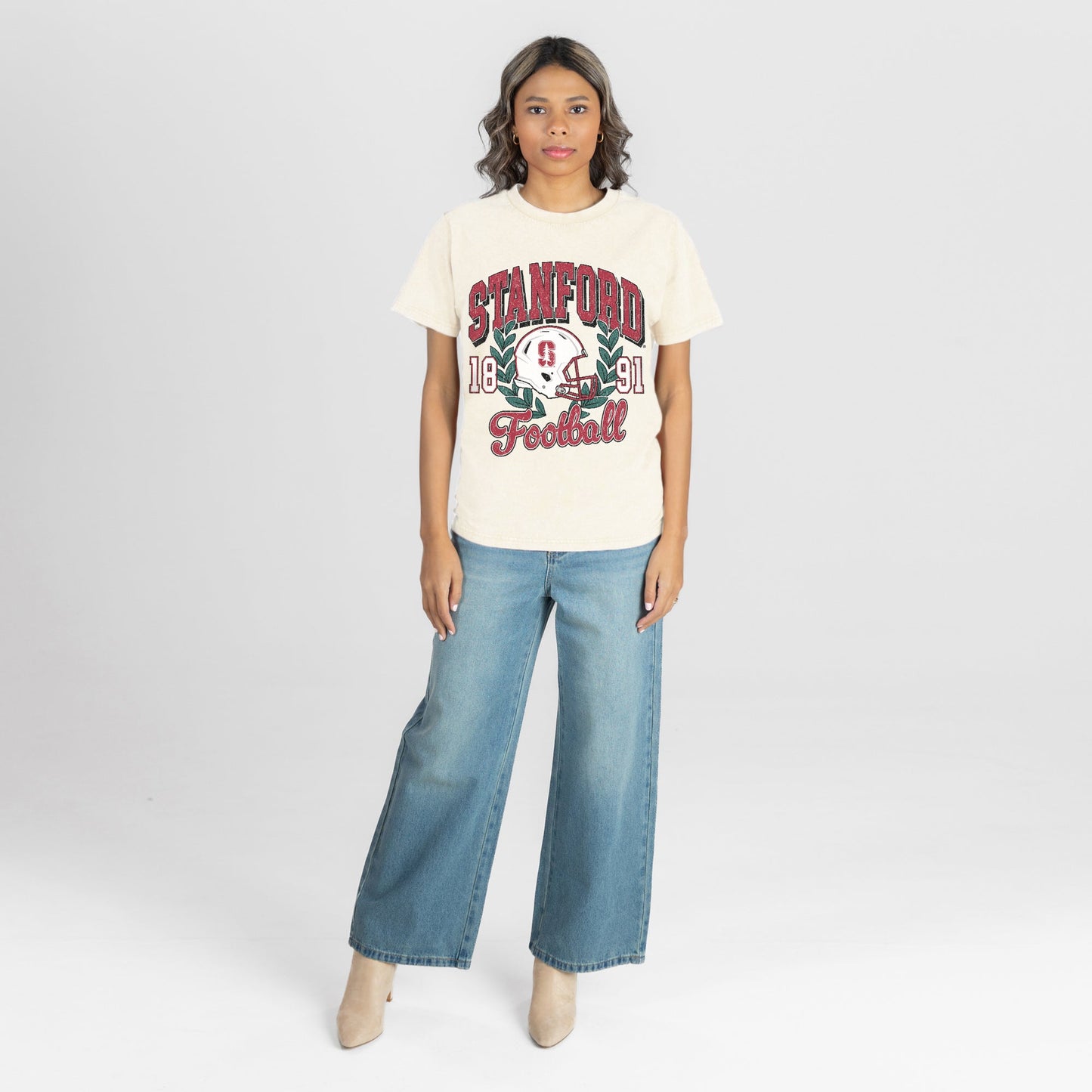 STANFORD CARDINAL RAISED ON VICTORY CLASSIC FIT COTTON BLEND CREWNECK TEE