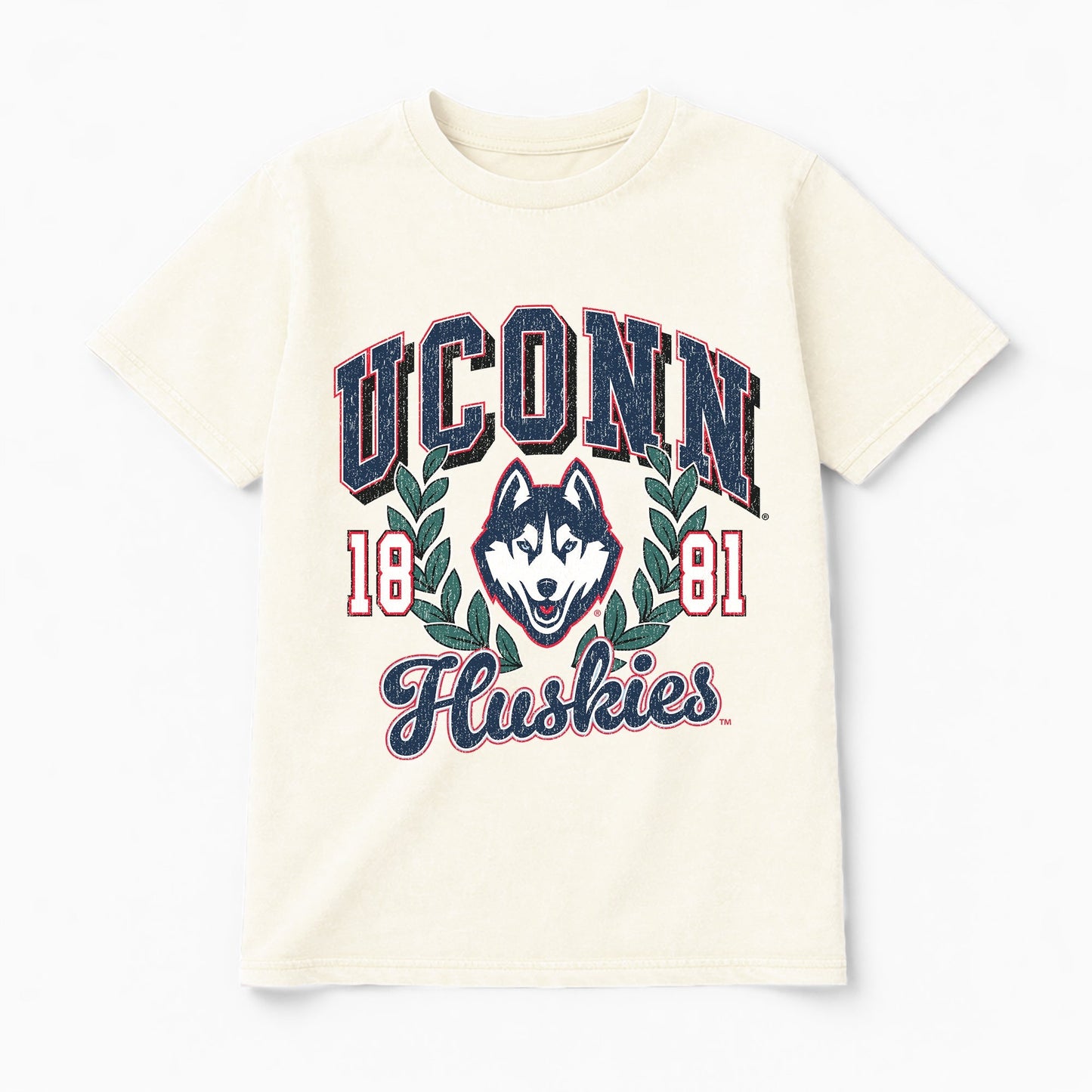 UCONN HUSKIES RAISED ON VICTORY CLASSIC FIT COTTON BLEND CREWNECK TEE
