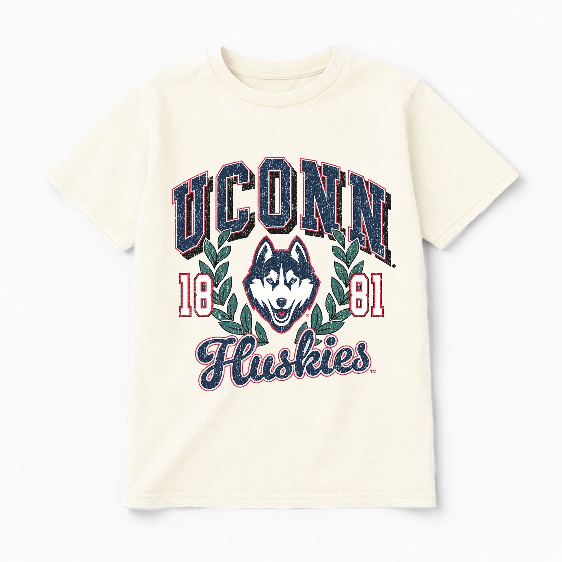 UCONN HUSKIES RAISED ON VICTORY CLASSIC FIT COTTON BLEND CREWNECK TEE
