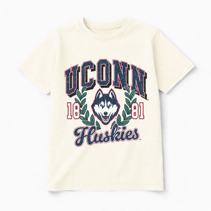 UCONN HUSKIES RAISED ON VICTORY CLASSIC FIT COTTON BLEND CREWNECK TEE