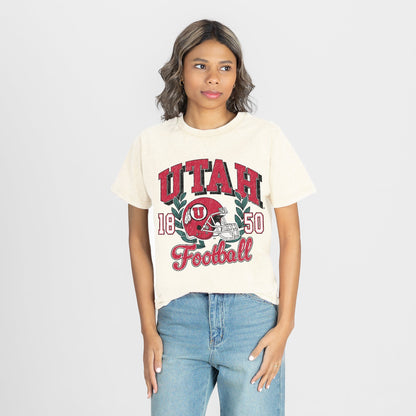 UTAH UTES RAISED ON VICTORY CLASSIC FIT COTTON BLEND CREWNECK TEE