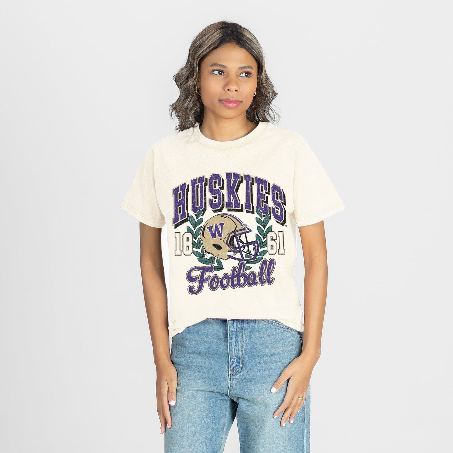 WASHINGTON HUSKIES RAISED ON VICTORY CLASSIC FIT COTTON BLEND CREWNECK TEE