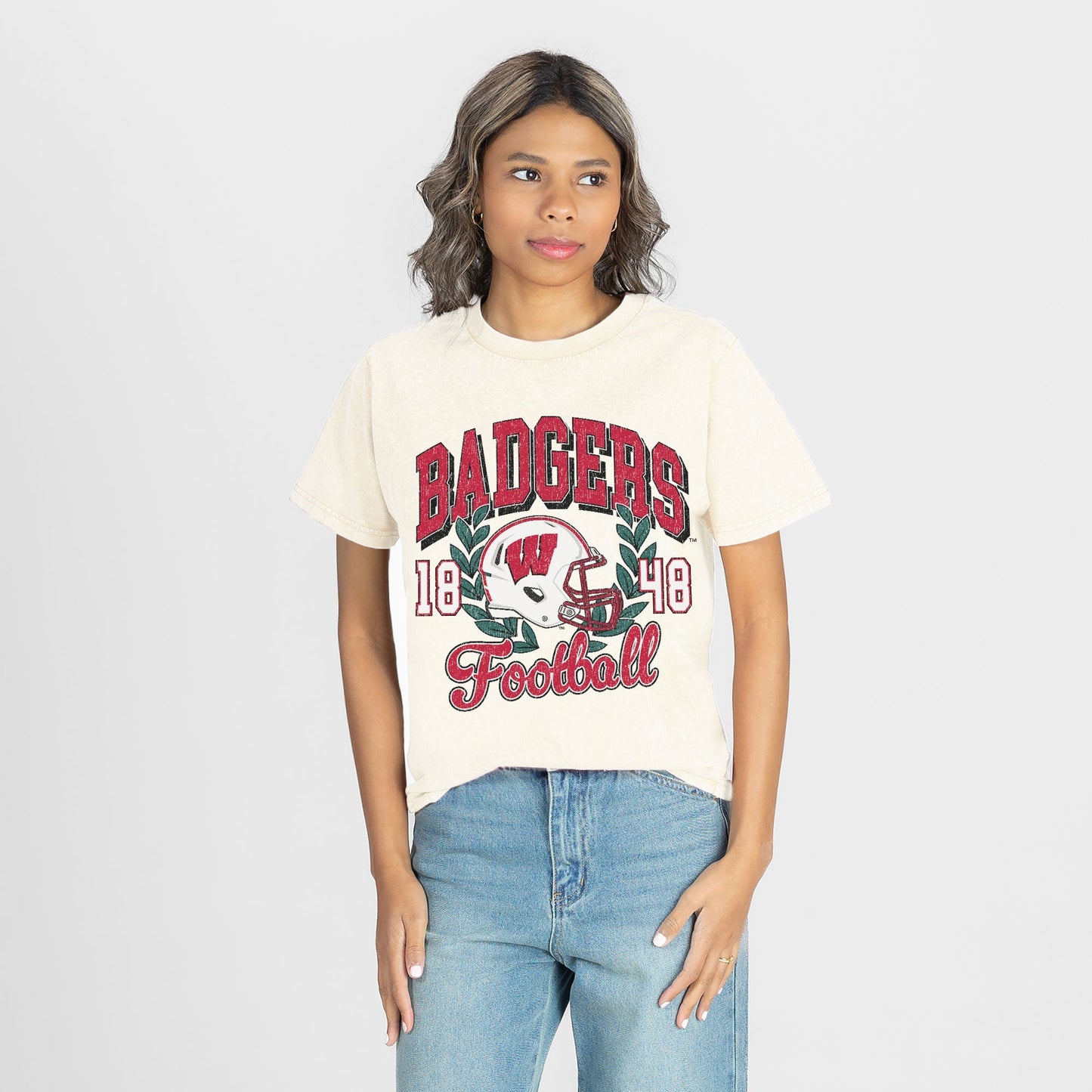 WISCONSIN BADGERS RAISED ON VICTORY CLASSIC FIT COTTON BLEND CREWNECK TEE
