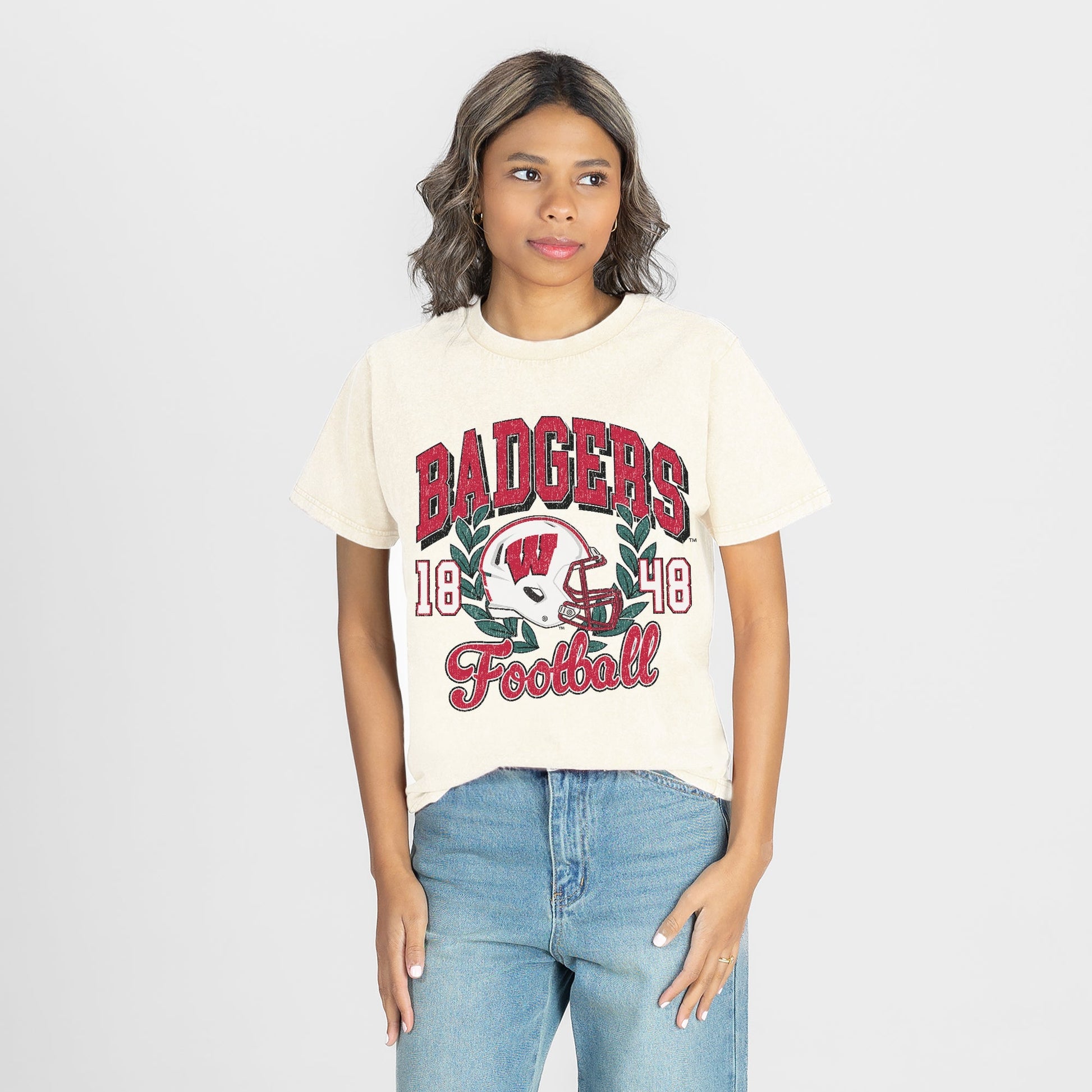 WISCONSIN BADGERS RAISED ON VICTORY CLASSIC FIT COTTON BLEND CREWNECK TEE