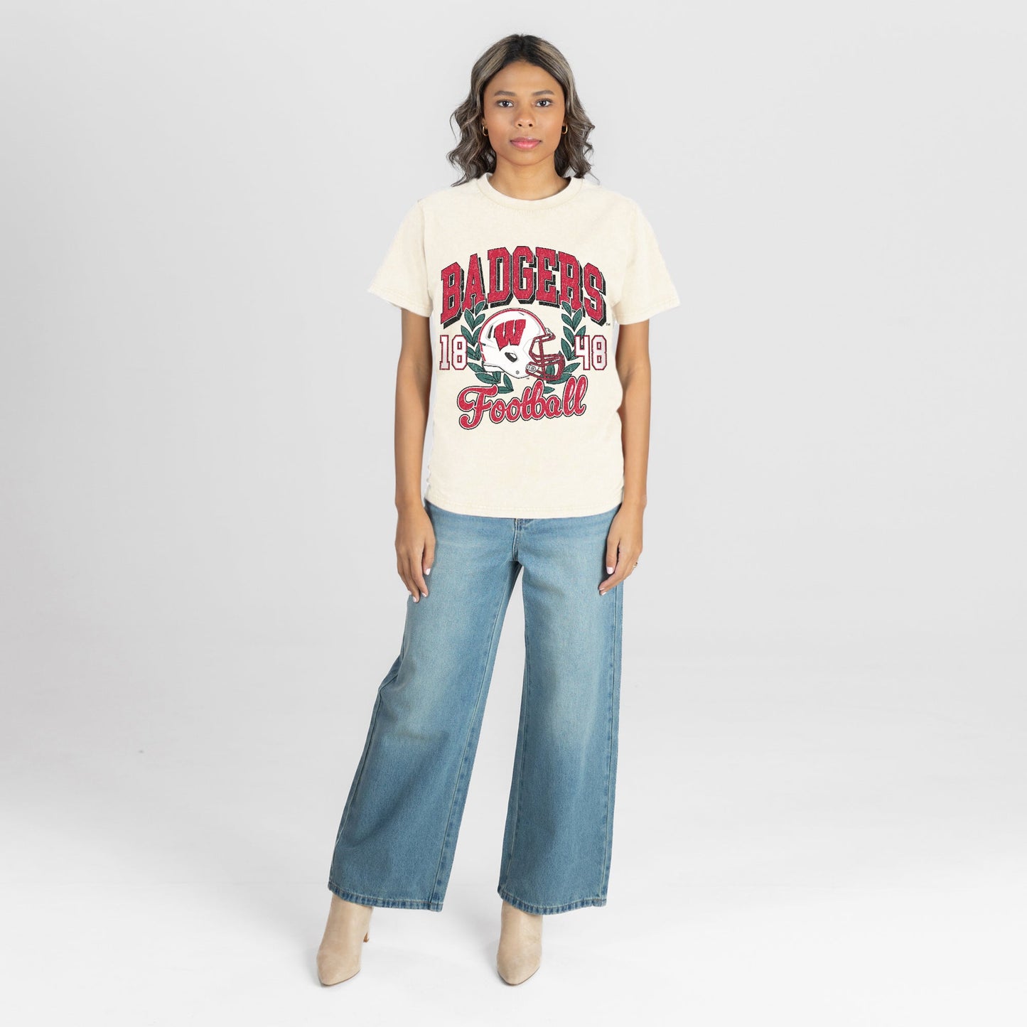 WISCONSIN BADGERS RAISED ON VICTORY CLASSIC FIT COTTON BLEND CREWNECK TEE