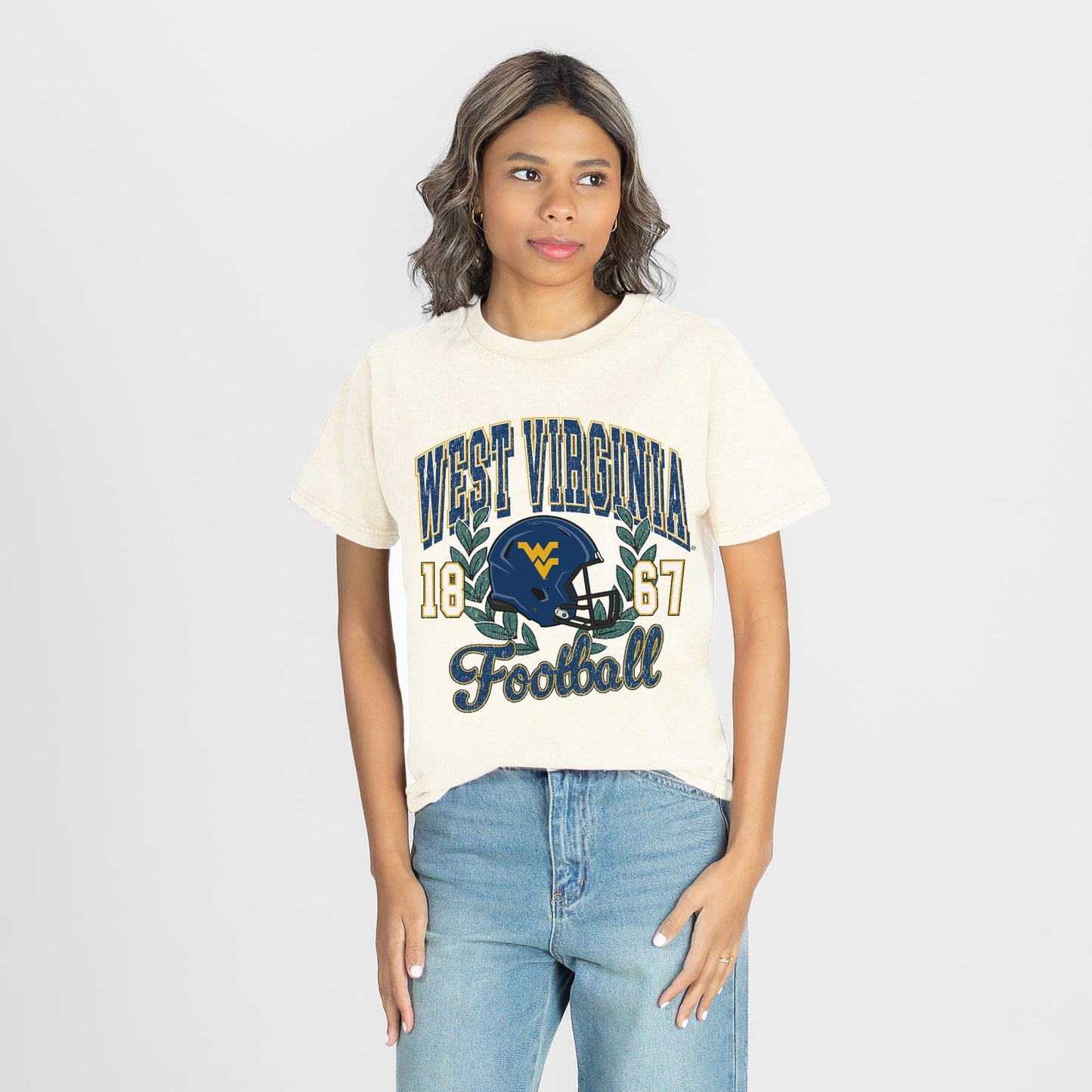 WEST VIRGINIA MOUNTAINEERS RAISED ON VICTORY CLASSIC FIT COTTON BLEND CREWNECK TEE