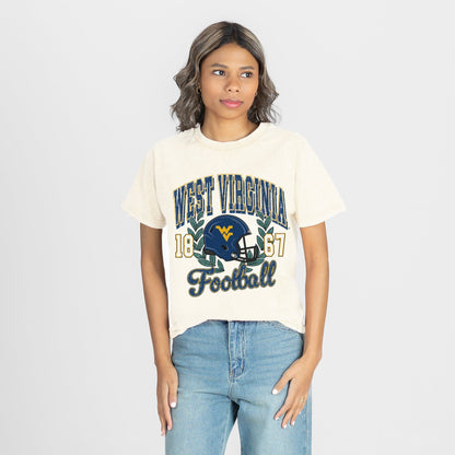 WEST VIRGINIA MOUNTAINEERS RAISED ON VICTORY CLASSIC FIT COTTON BLEND CREWNECK TEE