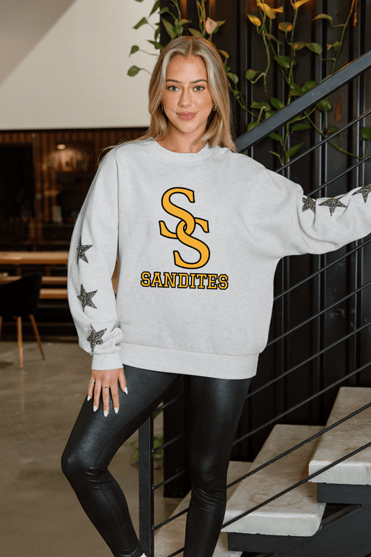 SAND SPRINGS SANDITES EMBELLISHED STAR SLEEVE CREWNECK SWEATSHIRT - The Club
