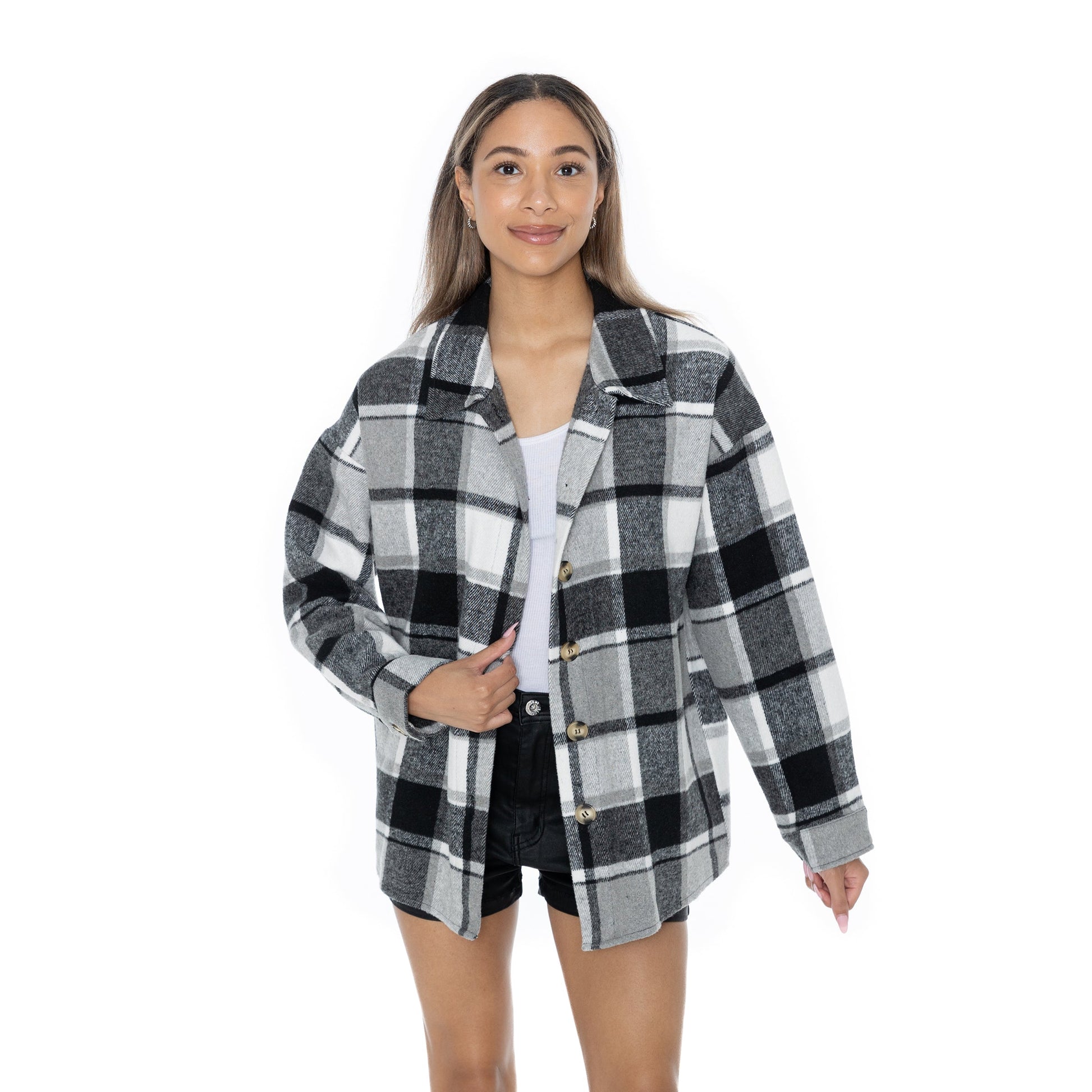 IOWA STATE CYCLONES MAD FOR PLAID LONG SLEEVE BRUSHED PLAID OVERSHIRT WITH LAPEL COLLAR, BUTTON CLOSURE, AND CUFF DETAIL