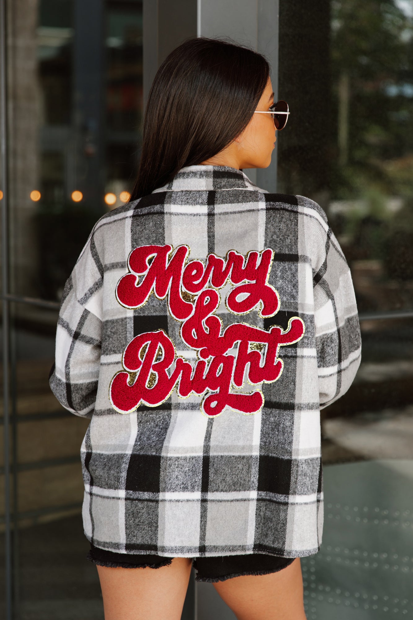 SLEIGH GIRLS BUTTON DOWN PLAID SHACKET