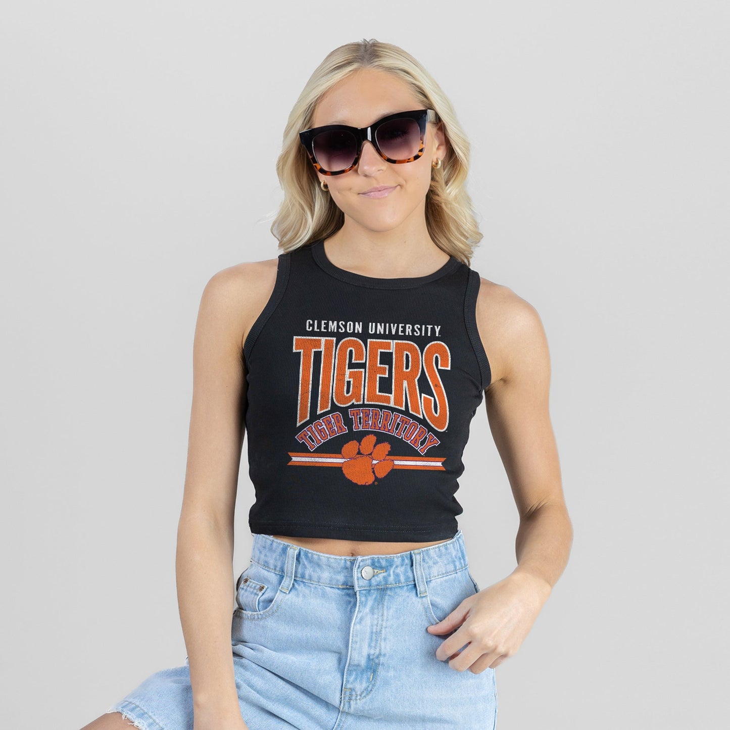 CLEMSON TIGERS MIC DROP ESSENTIAL RIBBED CROP TANK