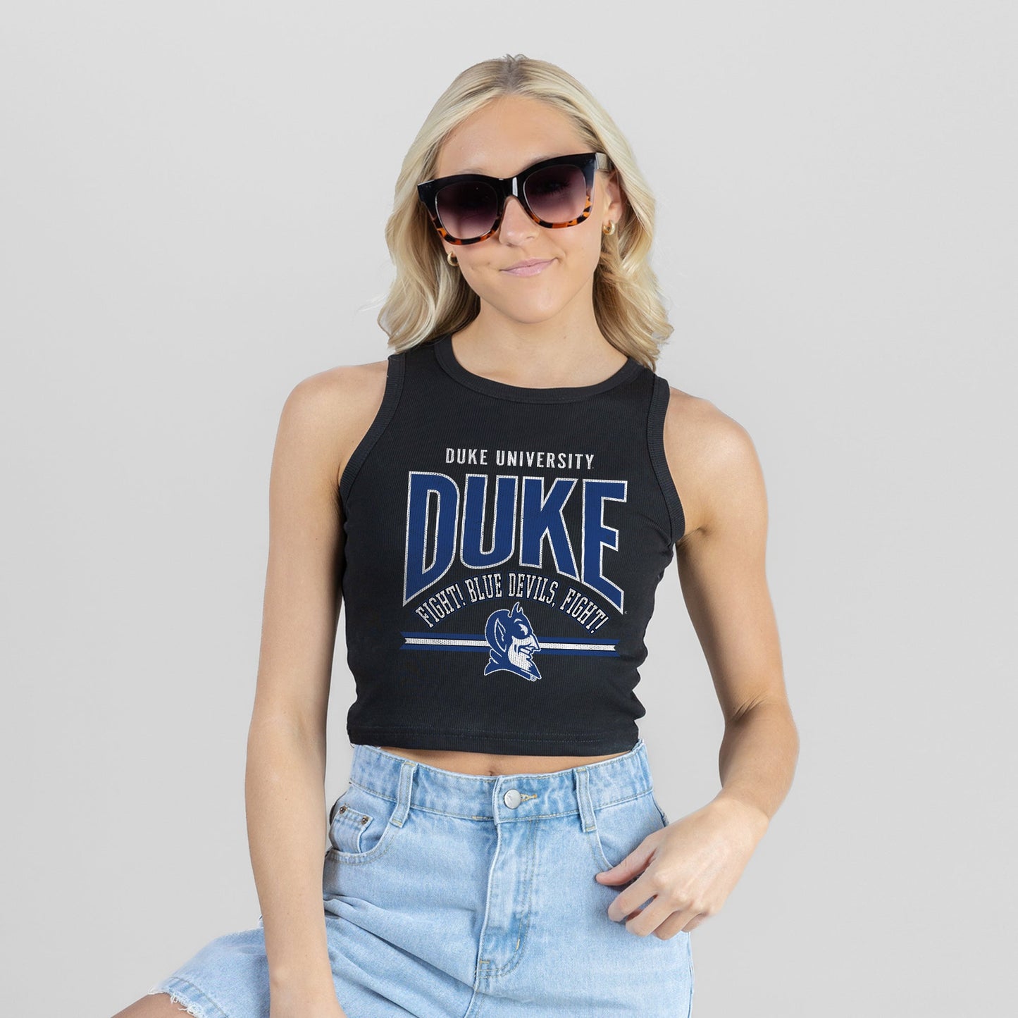 DUKE BLUE DEVILS MIC DROP ESSENTIAL RIBBED CROP TANK