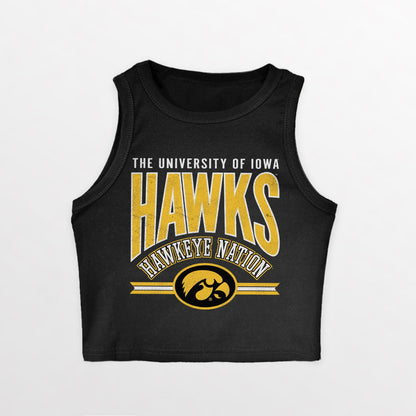 IOWA HAWKEYES MIC DROP ESSENTIAL RIBBED CROP TANK