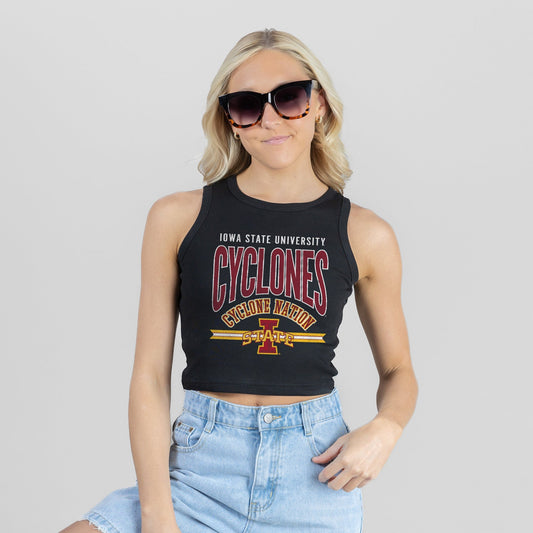 IOWA STATE CYCLONES MIC DROP ESSENTIAL RIBBED CROP TANK