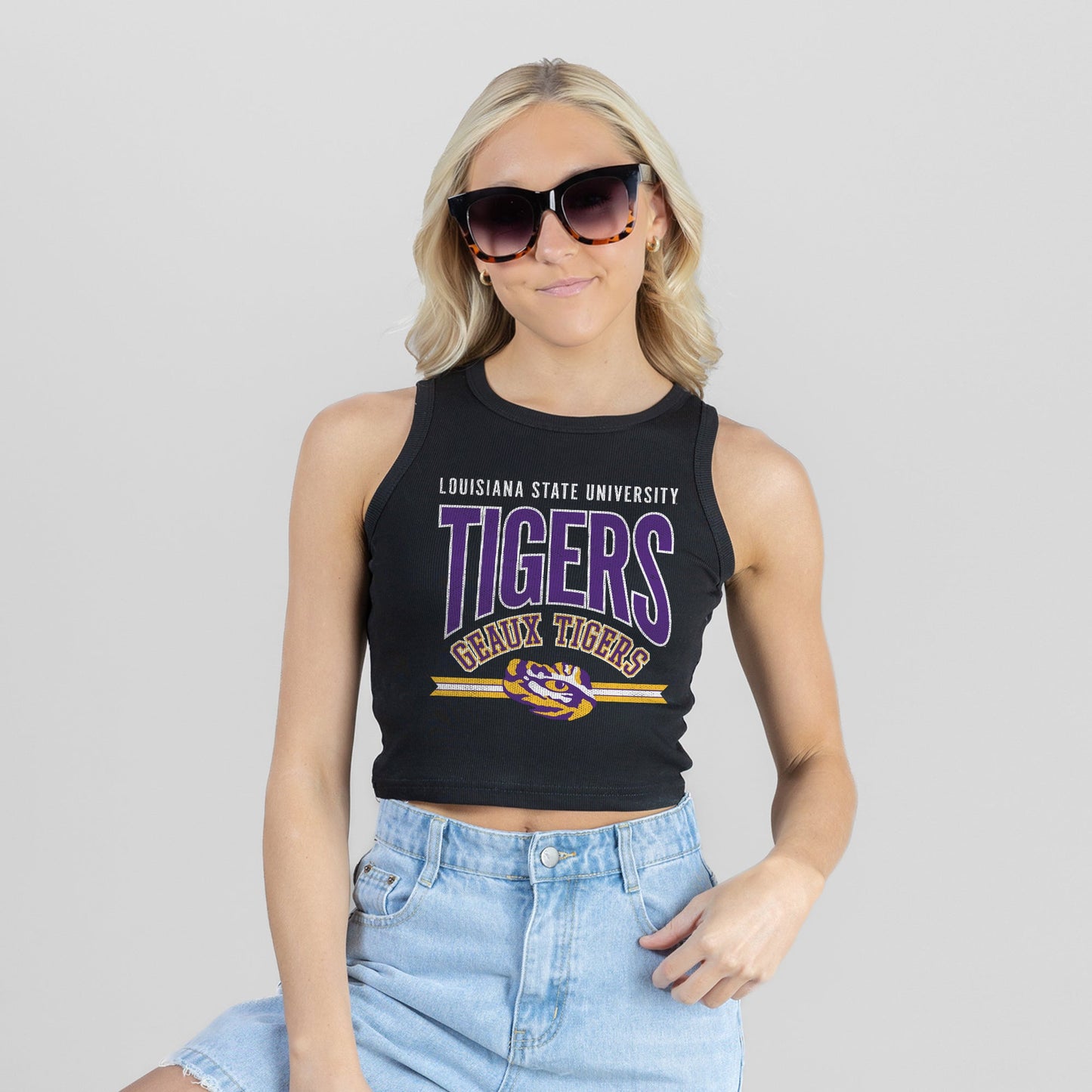 LSU TIGERS MIC DROP ESSENTIAL RIBBED CROP TANK