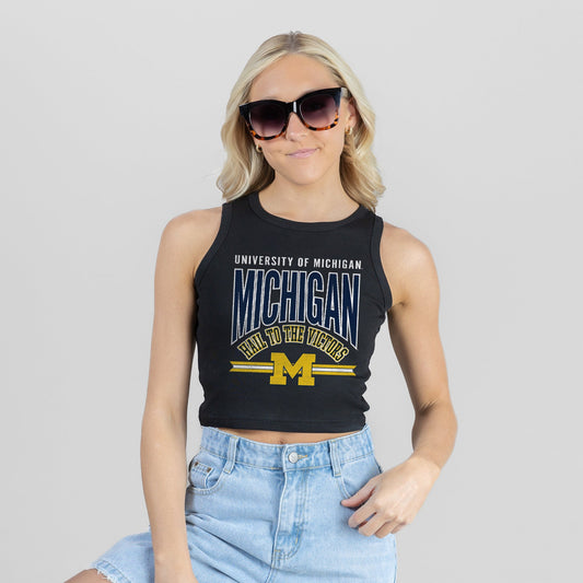 MICHIGAN WOLVERINES MIC DROP ESSENTIAL RIBBED CROP TANK
