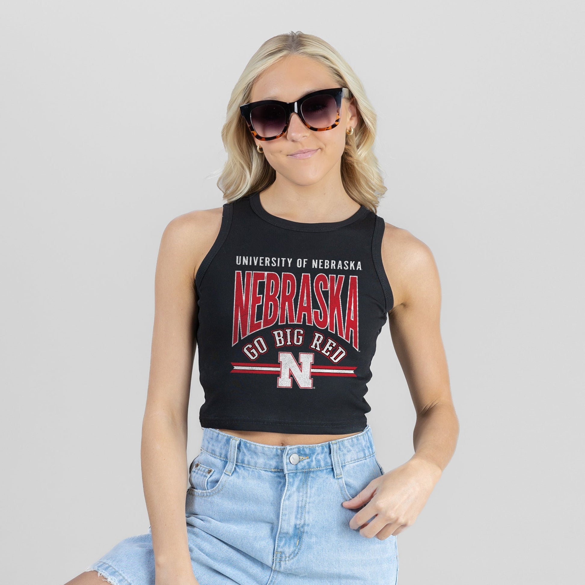 NEBRASKA CORNHUSKERS MIC DROP ESSENTIAL RIBBED CROP TANK