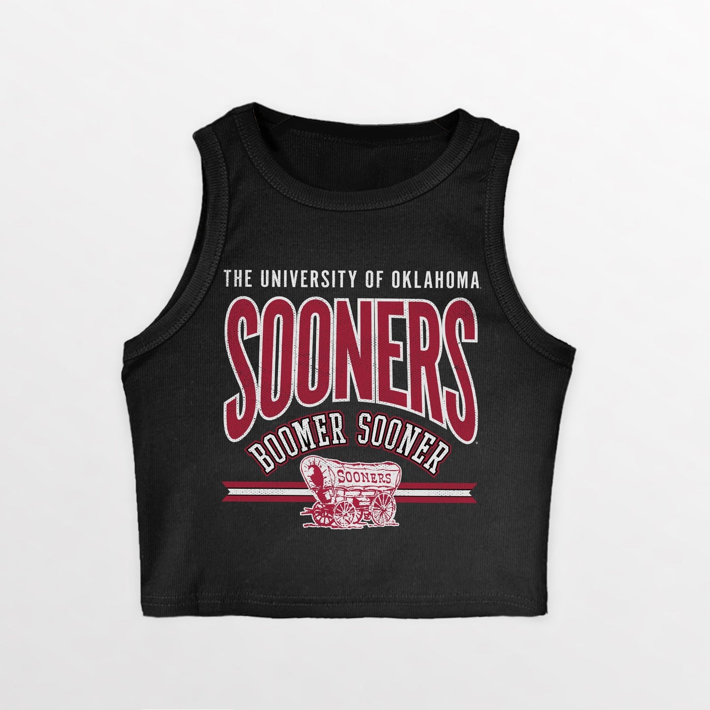 OKLAHOMA SOONERS MIC DROP ESSENTIAL RIBBED CROP TANK