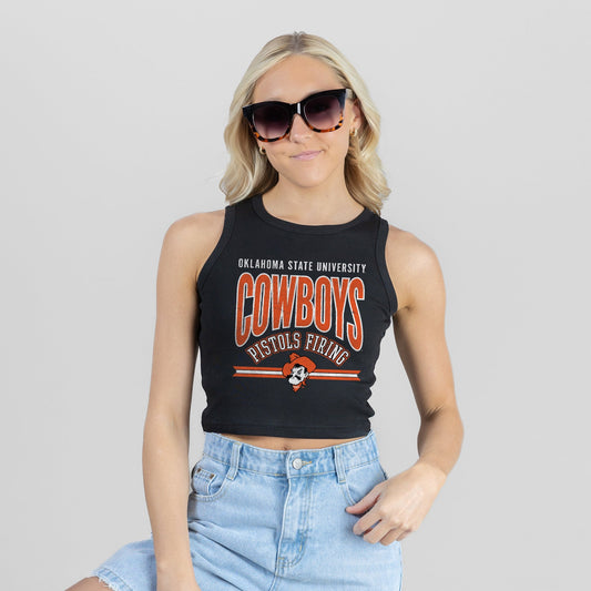 OKLAHOMA STATE COWBOYS MIC DROP ESSENTIAL RIBBED CROP TANK