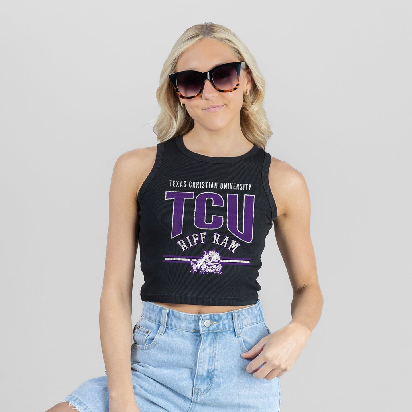 TCU HORNED FROGS MIC DROP ESSENTIAL RIBBED CROP TANK