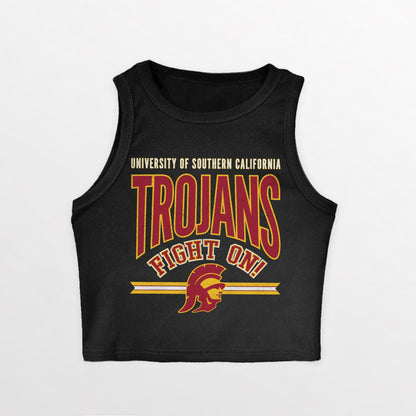 USC TROJANS MIC DROP ESSENTIAL RIBBED CROP TANK